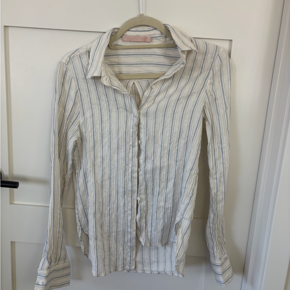 Brock Collection Striped Button Down Shirt - Blue and White